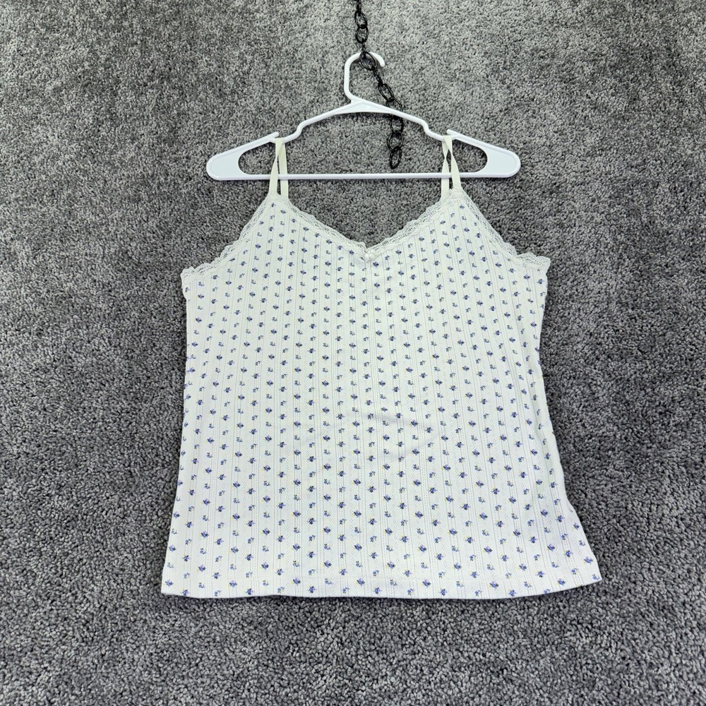Gap Body Camisole Womens L Tall White Floral Lace Trim Knit Tank Top Adjustable